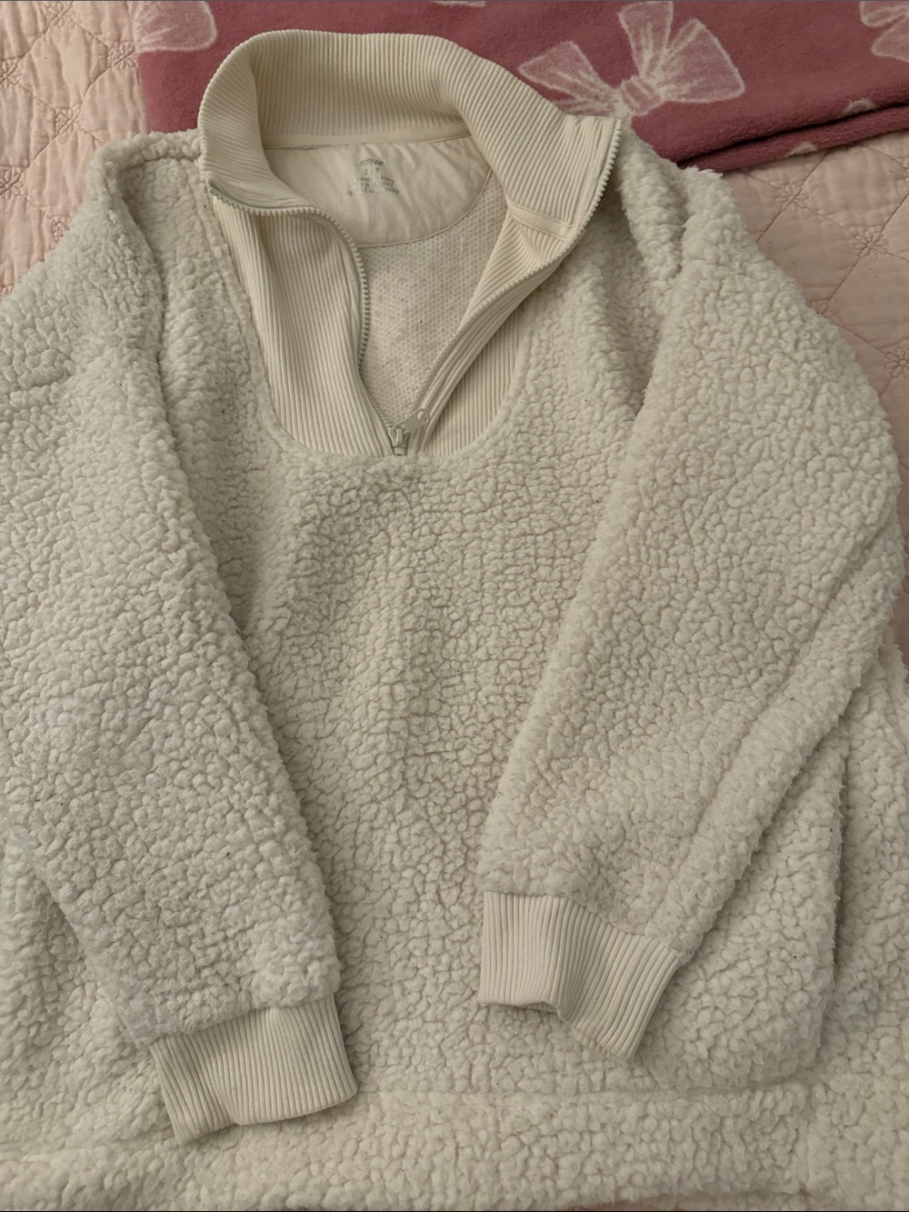 aerie Cream Sherpa Half-Zip Turtleneck Pullover